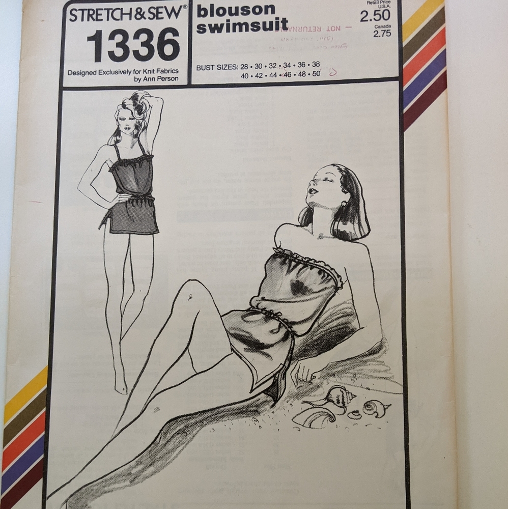 Vintage 1981 Stretch & Sew Patterns #1336 blouson swimsuit, Romper style